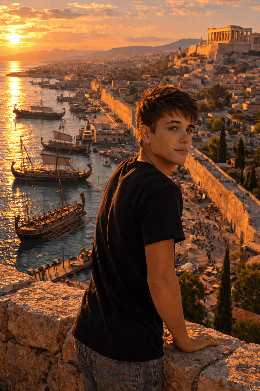 Derrick overlooking ancient Athens port